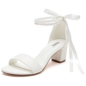 NEW WINFLAG PEARL WEDDING SHOES OPEN TOE BLOCK HEEL WEDDING SANDALS CHUNKY HEEL